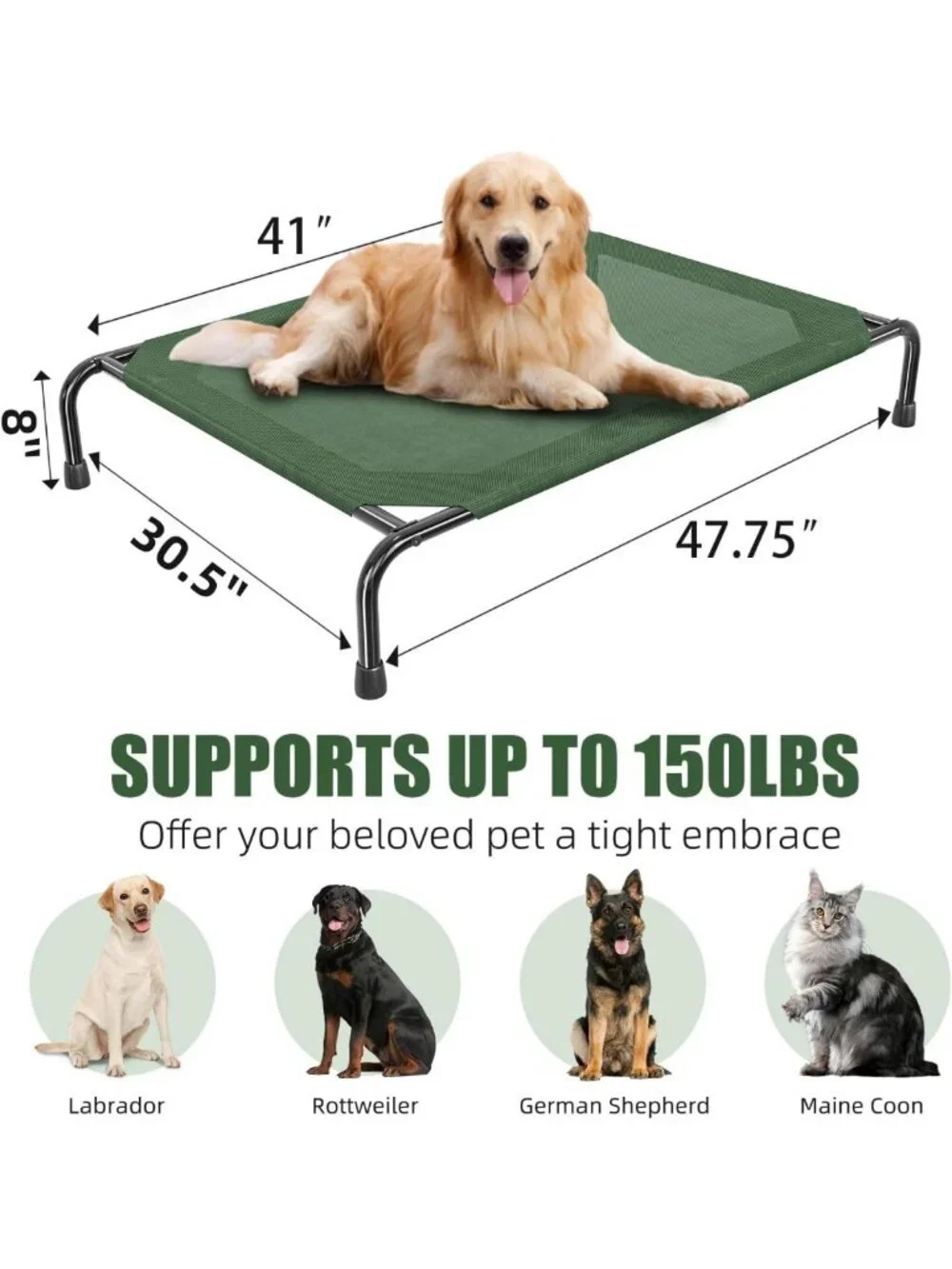 Elevated Waterproof Dog Bed for Large Dogs - Outdoor Cooling Cot, 47.75